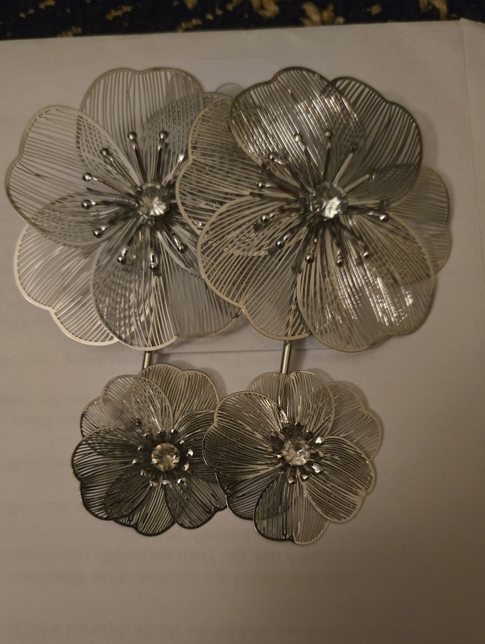 Metallic Silver Floral Wall Decor - Elegant Flower Cluster Earrings